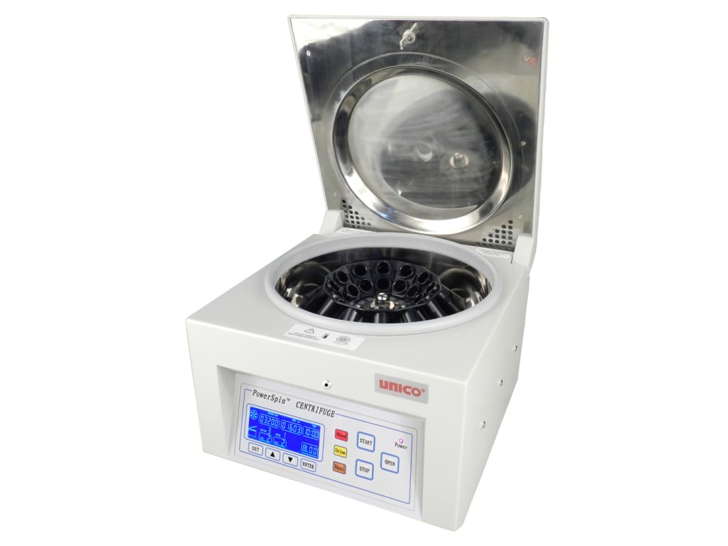 Unico C8724 PowerSpin DX Centrifuge, 24 Places with 60 Min Digital Timer, Variable Speed 1000-3400 RPM with 0-RPM Safety Lid Latch, Capacity 24X10 ML Tubes, 16X15 ML Tubes. 110V