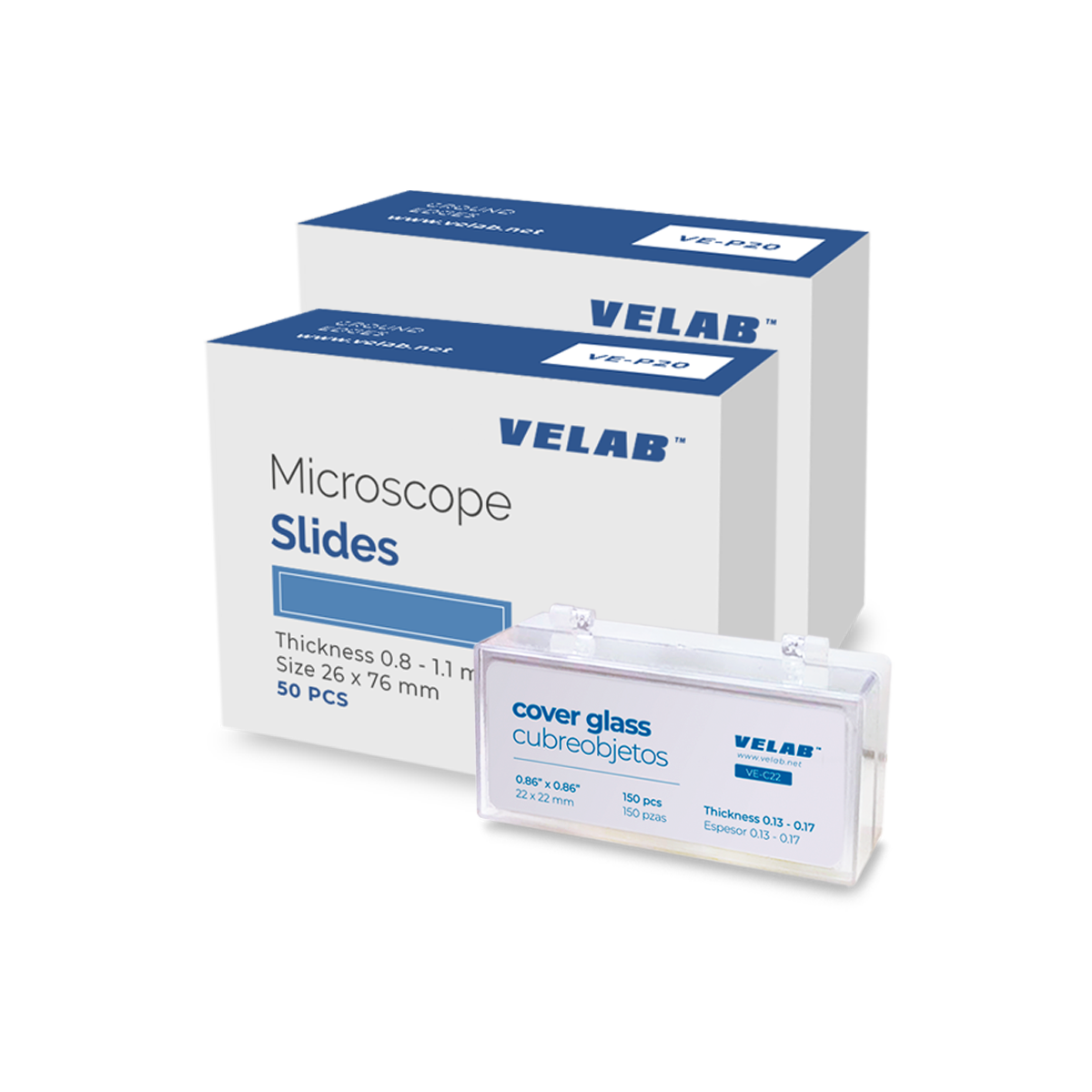 VE-P20 100 Microscope Slides,Borosilicate Glass,Ground Edges & 150 pcs square glass covers.