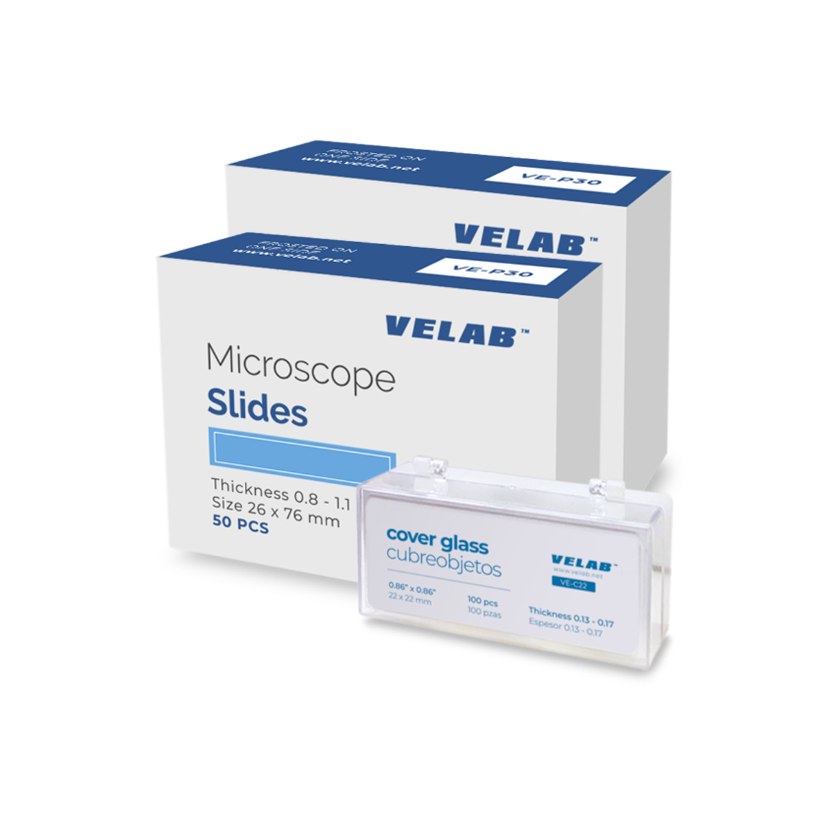 VELAB 100 pcs VE-P30 Microscope Slides Single Frosted& 100 pcs VE-C22 (22X22 mm)