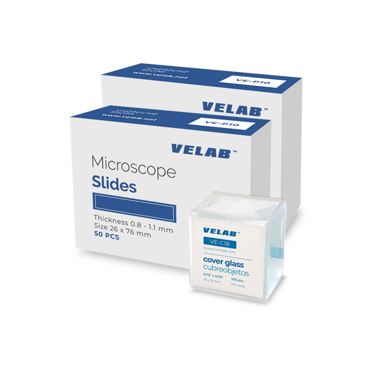 VELAB 100 pcs VE-P10 Microscope Slides &amp; 100 pcs&nbsp; VE-C18 (18X18 mm)cover glasses