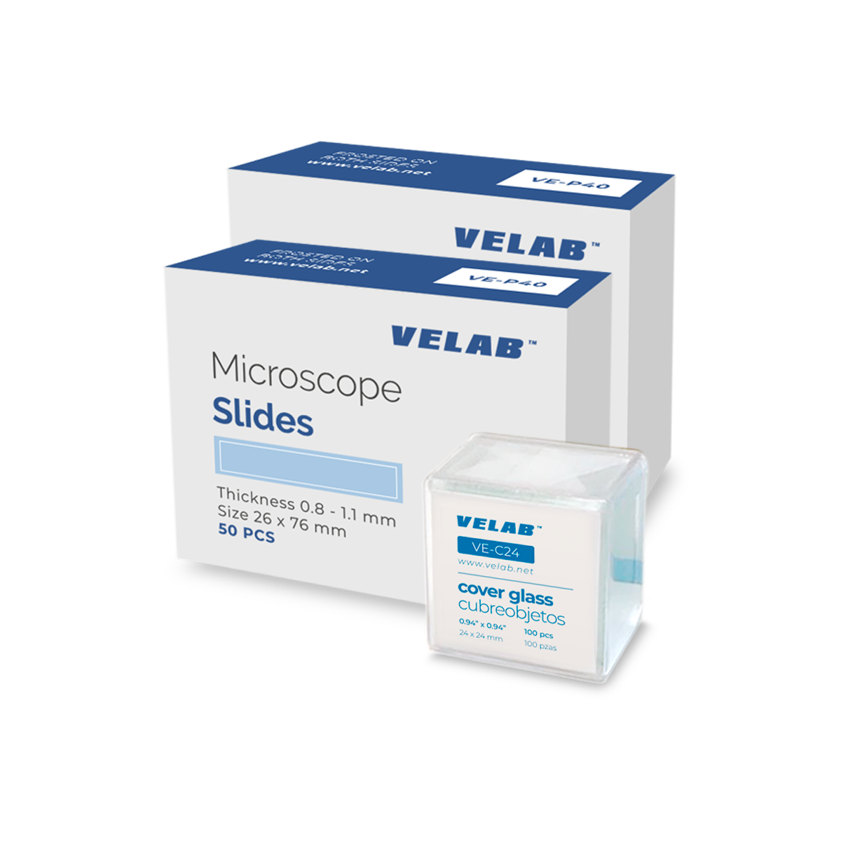 VELAB 100 pcs VE-P40 Microscope Slides Double Forsted& 100 pcs VE-C24 (24X24mm)